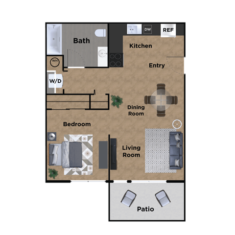 Floor plan for studio, 1 bath, 578 sqft